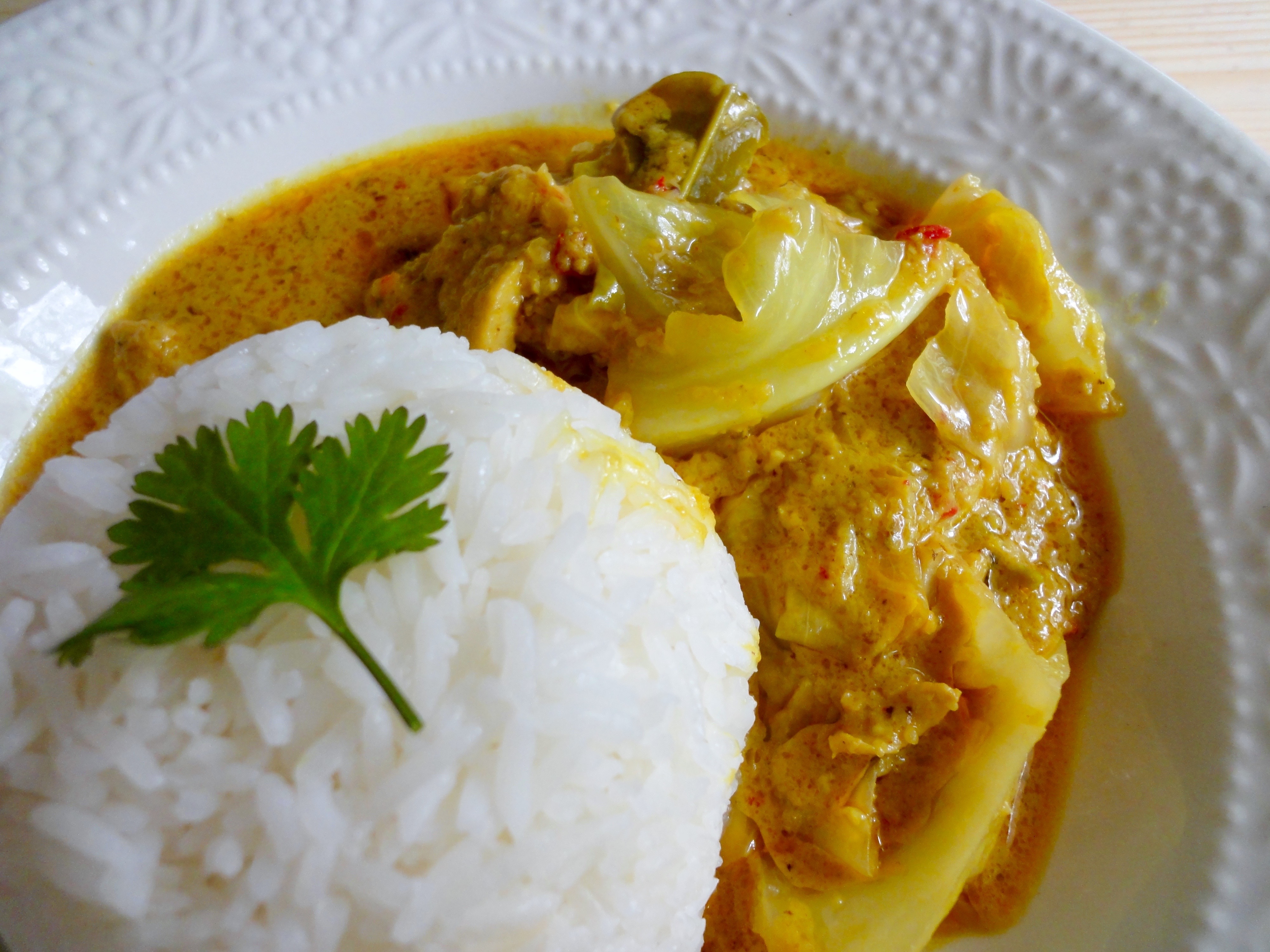 Yellow Curry served with freshly steamed white rice.