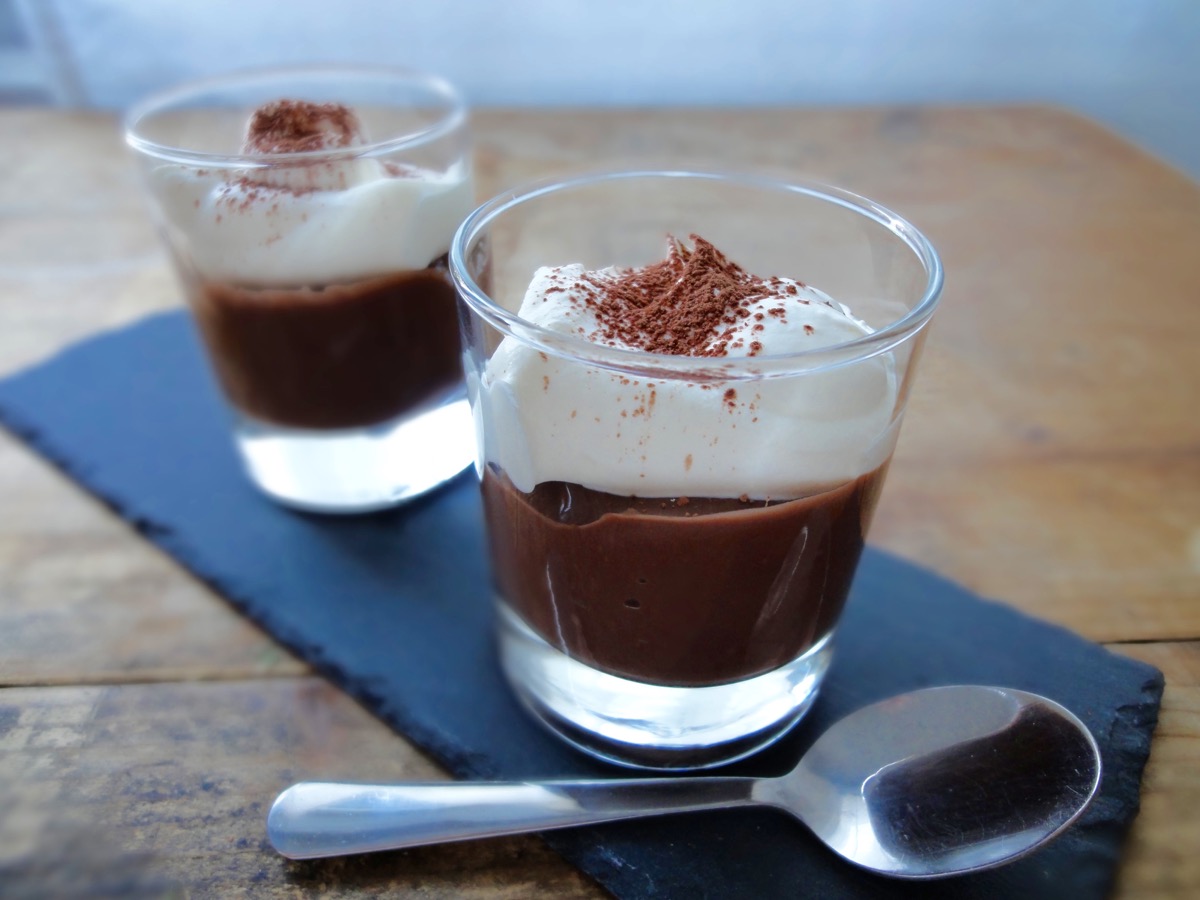 Simple Chocolate Pudding with Vanilla Whipped Cream