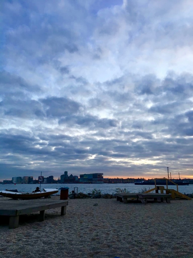 The day it didn't rain. Lovely sunset view from Amsterdam. Chilling at in front of Pllek. 