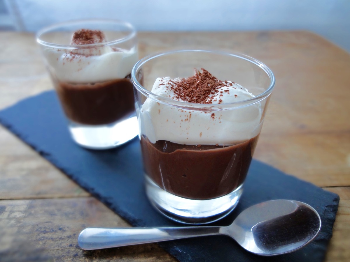 Simple Chocolate Pudding with Vanilla Whipped Cream 