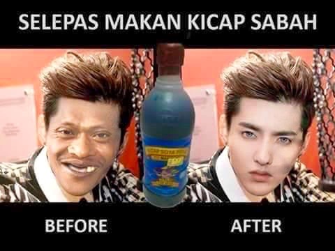 Top caption: After eating Sabah Chicken Brand Soy Sauce. 